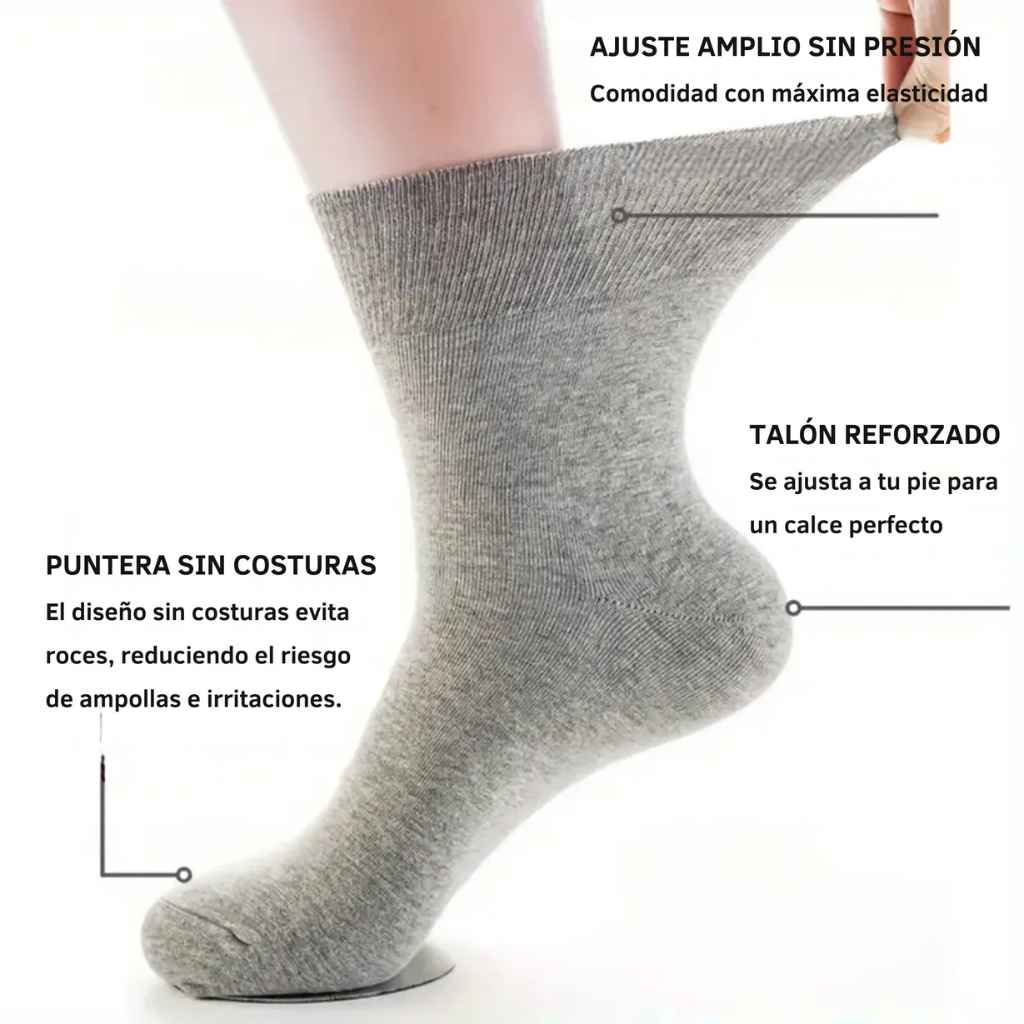 Calcetines Premium Para Diabéticos Sin Costura - No Aprietan ni Dejan Marca (Pack 12 pares)