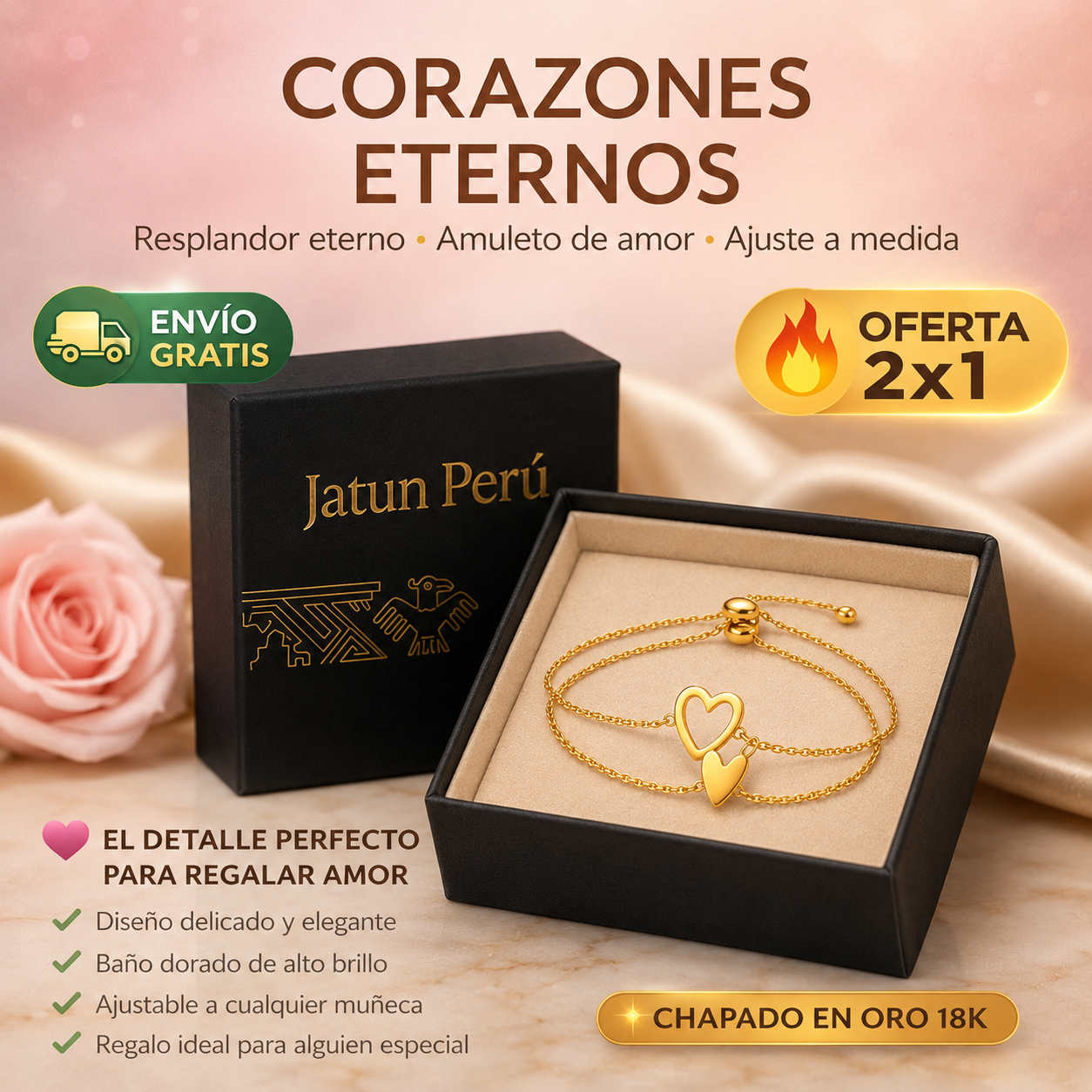 Pulseras Corazones Eternos Chapada en Oro 18K | Oferta 2x1