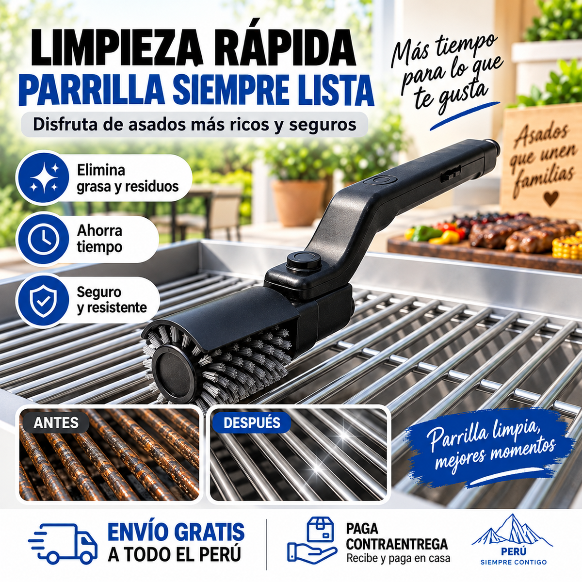 🥇 GrillClean Pro™ Cepillo Electrico - Limpia tu parrilla en segundos”