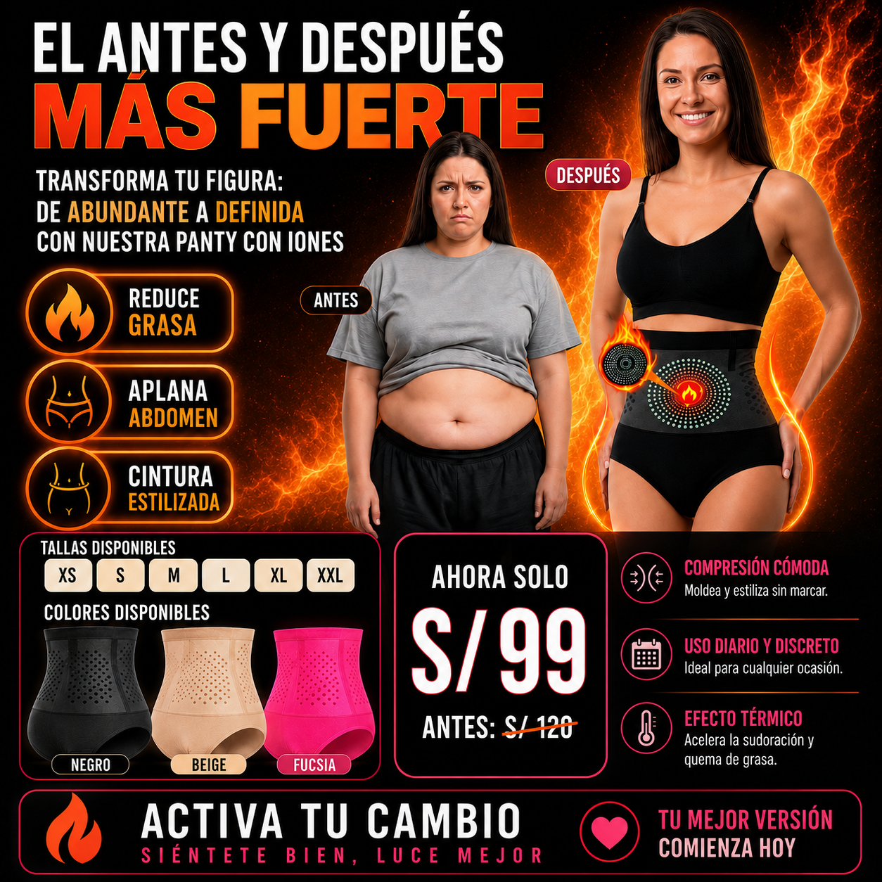 🔥 SlimFire™ Panty Moldeadora 360 con IONES | Cintura Definida y Máxima Comodidad