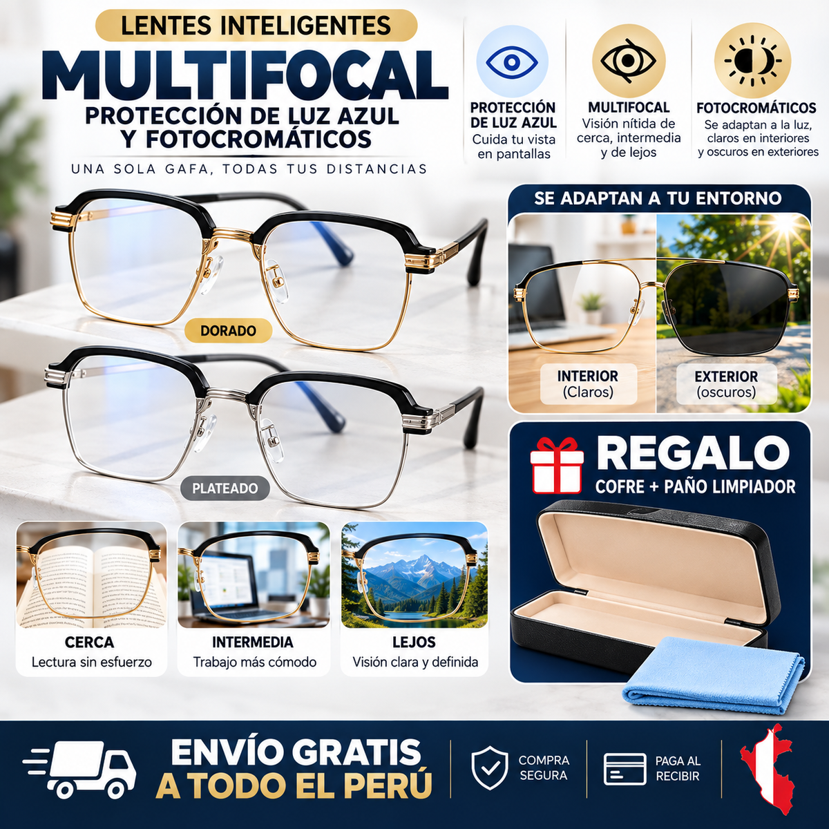 VisionPro™ | Lentes Multifocales Fotocromáticos con Protección de Luz Azul - Mejora tu visión😎