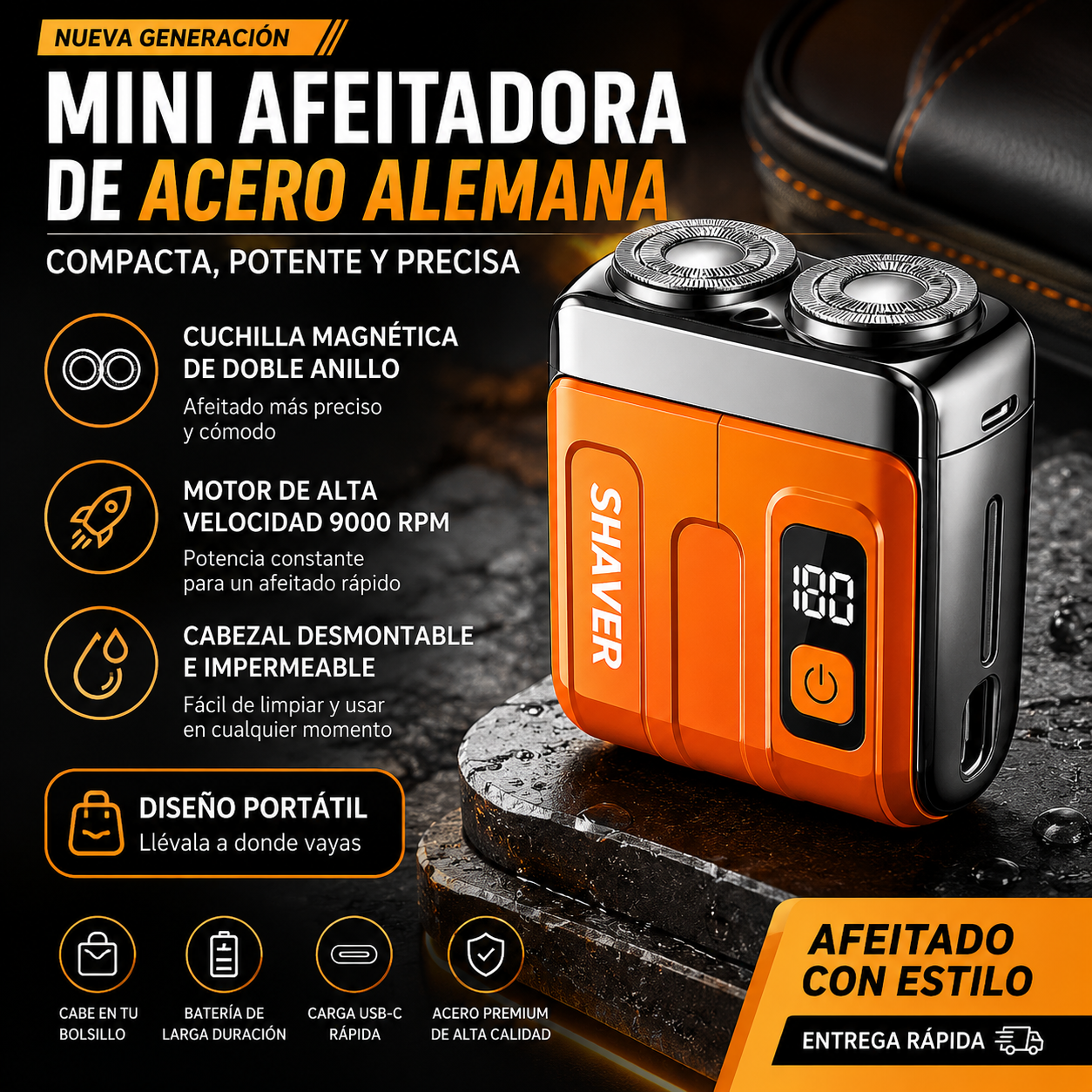 NanoShaver™ - Afeitadora Eléctrica de Acero Alemana - Afeitado Perfecto