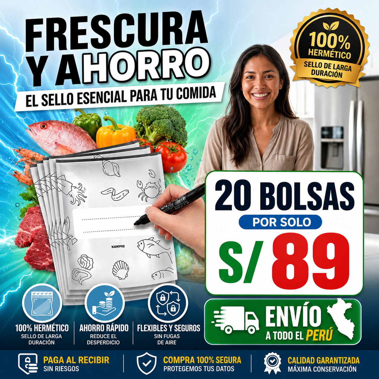 FreshBag™ Pack de Bolsas de Aluminio Reutilizables Herméticas