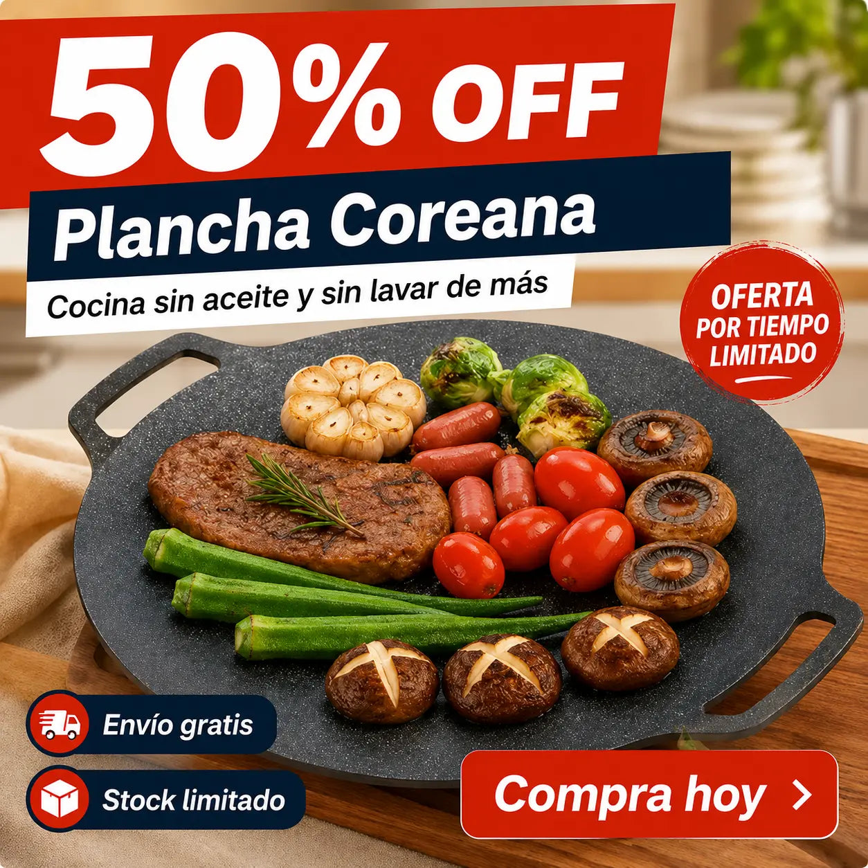 Plancha Coreana™ Cocina Sin Aceite y Limpia con un Paño + Ebook GRATIS 🎁