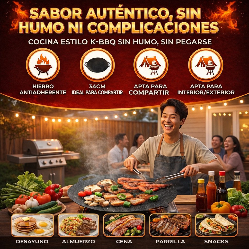 Plancha Coreana Antiadherente 34 cm + REGALO Sorpresa🎁