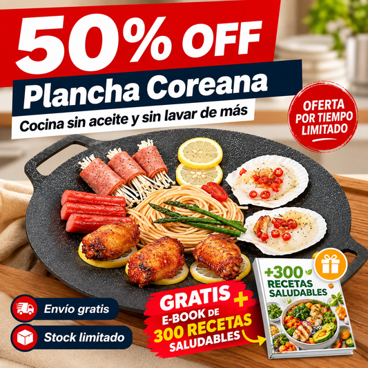 Plancha Coreana Antiadherente™ 36 cm - Cocina Sin Aceite y Sin Lavar de Más