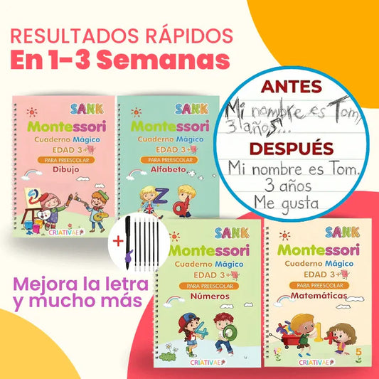 Set de 4 Libros de Caligrafía en Español – Alfabeto, Números, Matemáticas y Dibujo