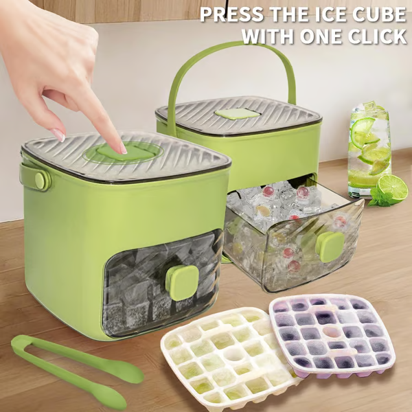 IceBox Pro – 🧊 Fabricador de Hielo Portátil con Tapa y Caja de Almacenamiento (48 cubos)