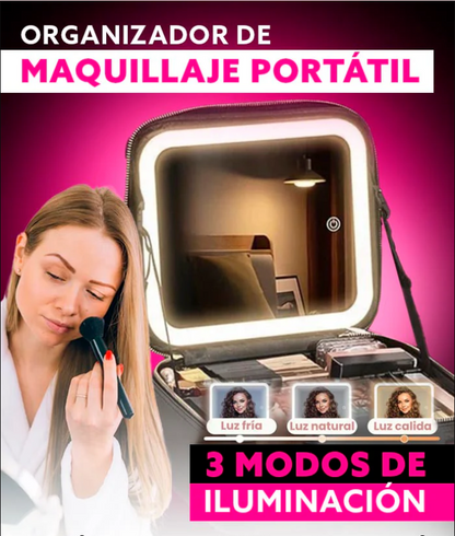 Organizador de Maquillaje Portátil + Espejo LED + ENVIO GRATIS🎁