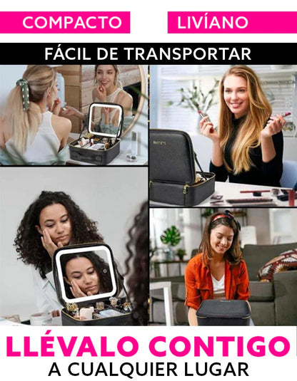 Organizador de Maquillaje Portátil + Espejo LED + ENVIO GRATIS🎁