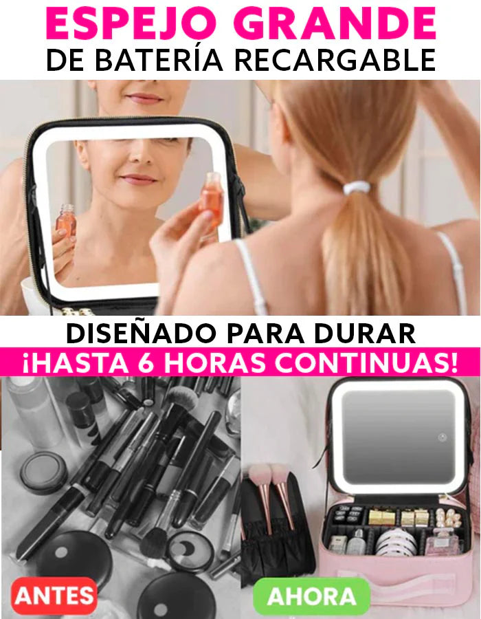 Organizador de Maquillaje Portátil + Espejo LED + ENVIO GRATIS🎁