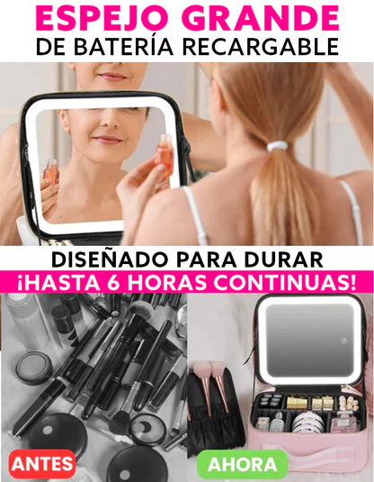 Organizador de Maquillaje Portátil + Espejo LED + ENVIO GRATIS🎁