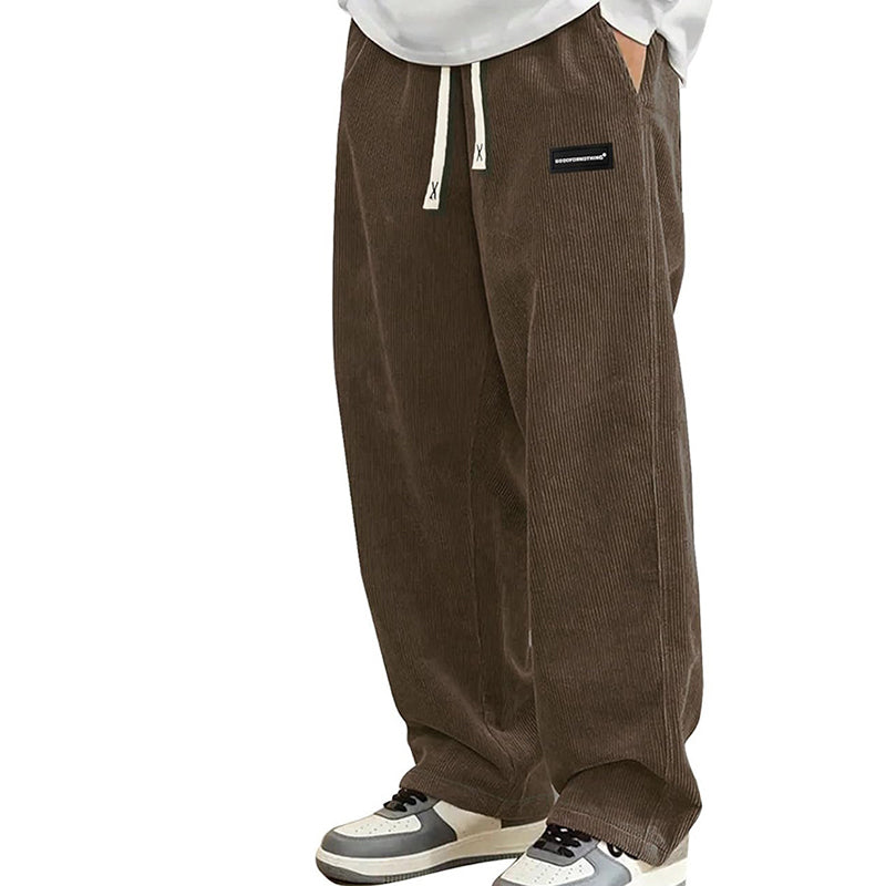 Pantalones holgados para hombre con cordón ajustable y bolsillos